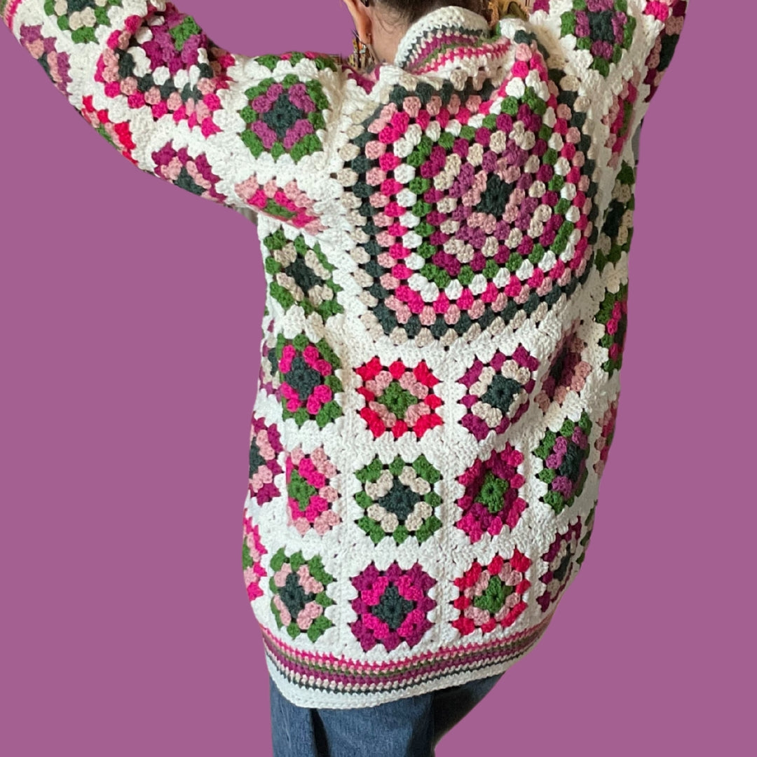 Granny Square Colored Knitted Cardigan