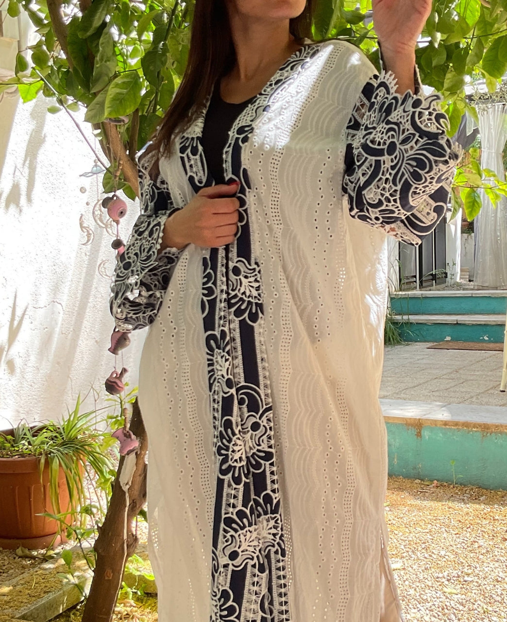 Upcycled White Navy Abaya 11D