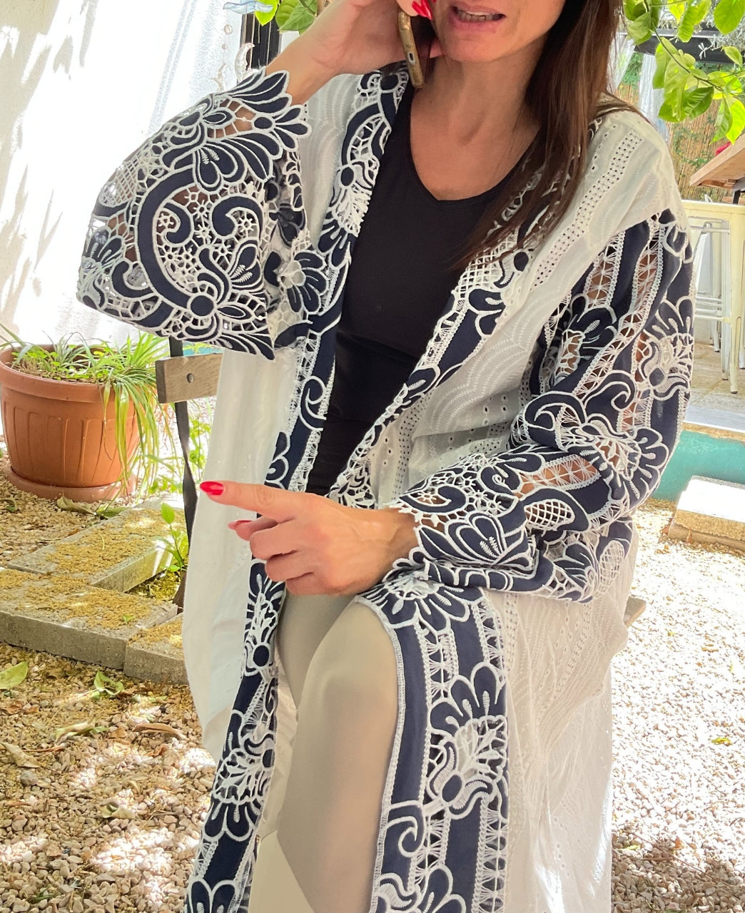 Upcycled White Navy Abaya 11D