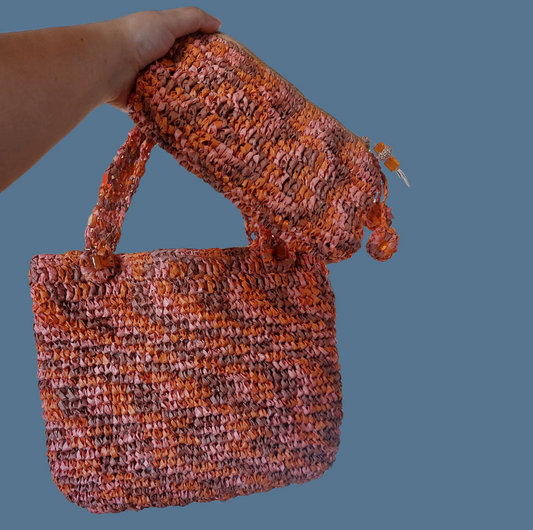 Handmade Raffia Tote and Matching Pouch