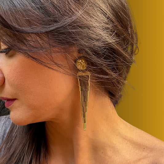 Handmade Bronze Beads Earrings with Clips