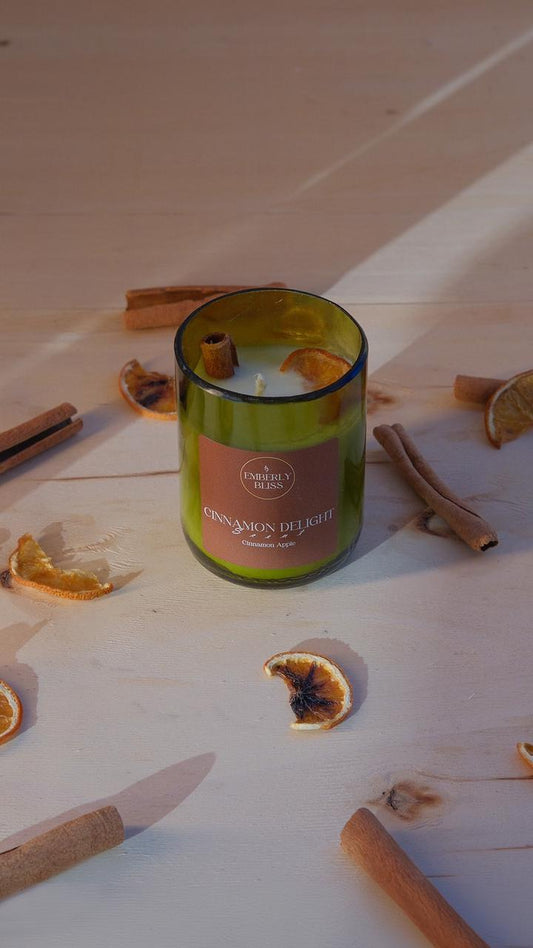 Organic Soy Wax Candle in Recycled Wine Glass - Cinnamon and Apple