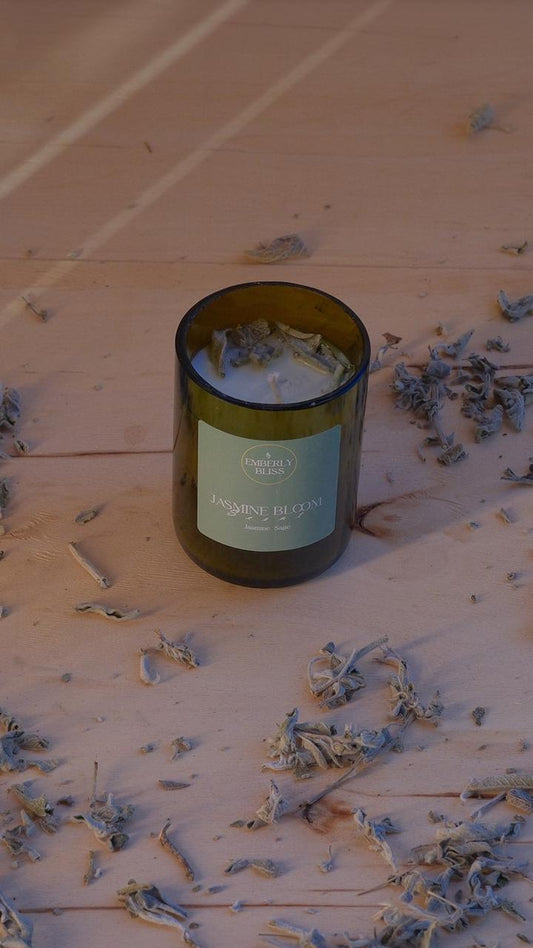 Organic Soy Wax Candle in Recycled Wine Glass - Jasmine and Sage