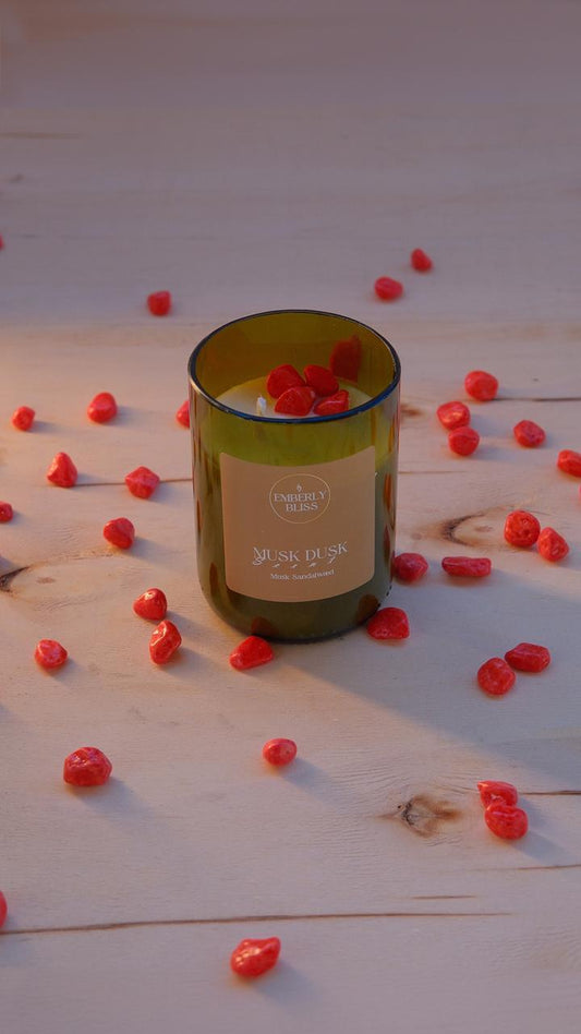 Organic Soy Wax Candle in Recycled Wine Glass - Musk and Sandalwood
