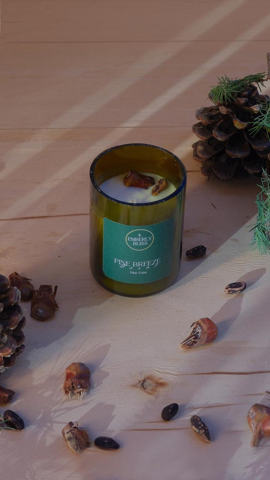 Organic Soy Wax Candle in Recycled Wine Glass - Pine Cone