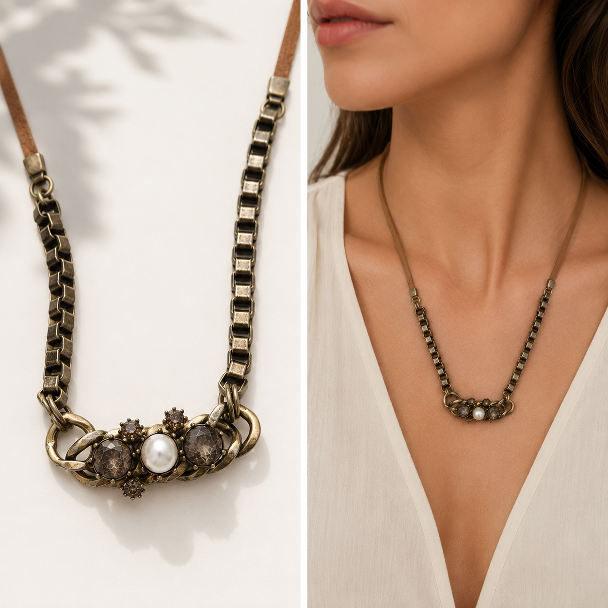 ReCollected Leather & Crystal Statement Necklace