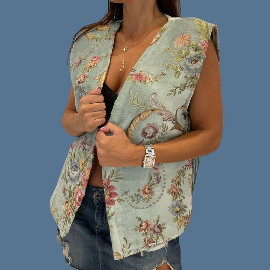 Baby Blue Vintage Floral Gilet