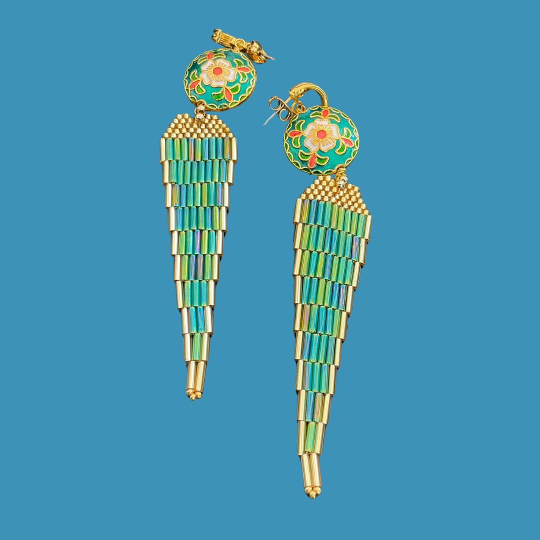 Beaded Green Earrings XII