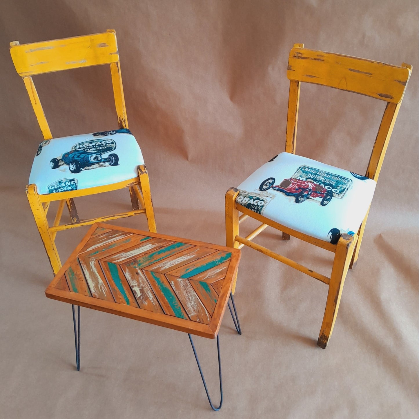 Upcycled Wood Chairs and Coffee Table