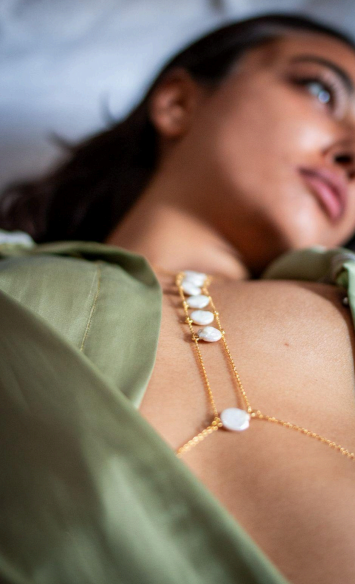 Gold Body Chain with Mother of Pearl